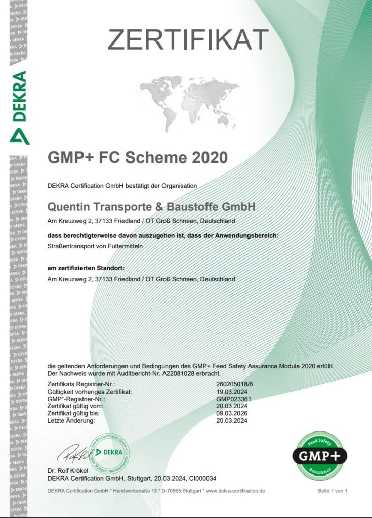 Quentin Transporte - Friedland - Hannover - Kassel Prozess_Zertifikat_Quentin-Transporte-2024